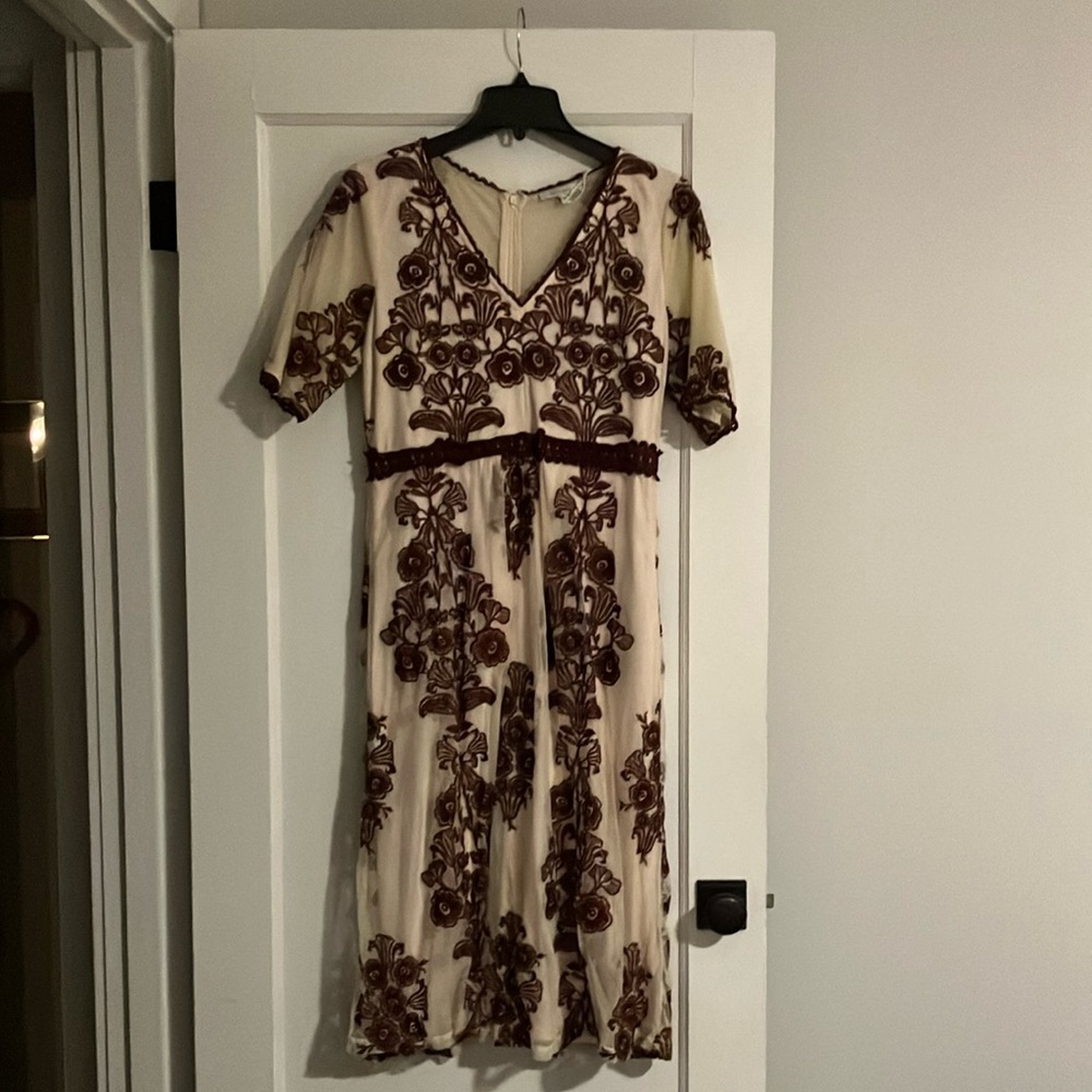 Elegant Cream and maroon Embroidered Dress